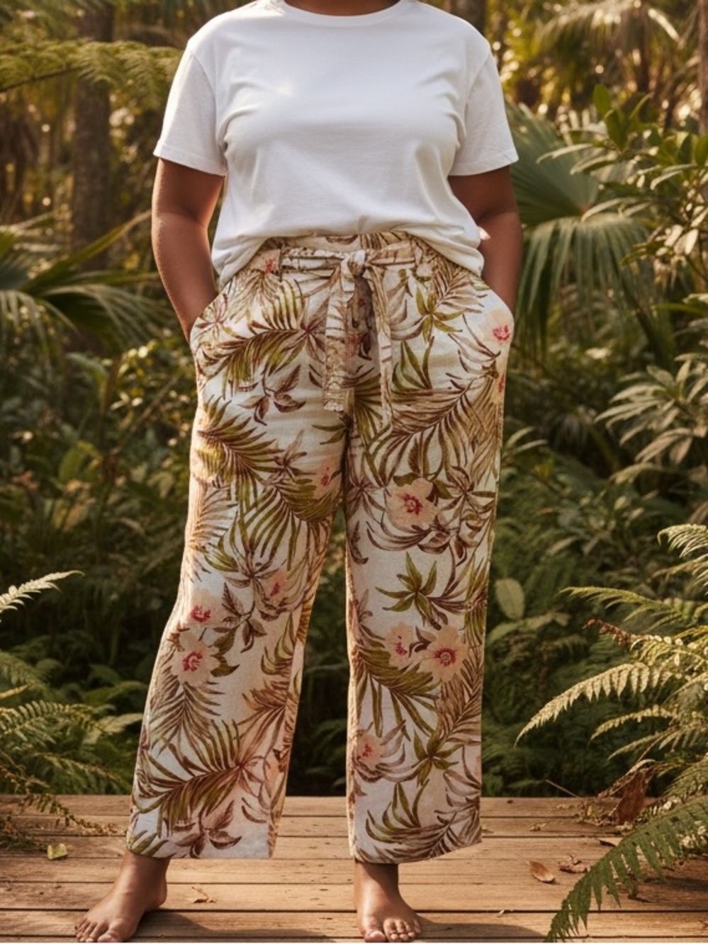 Tropical Print Wide-Leg Women's Pants  Size Large (NWT)